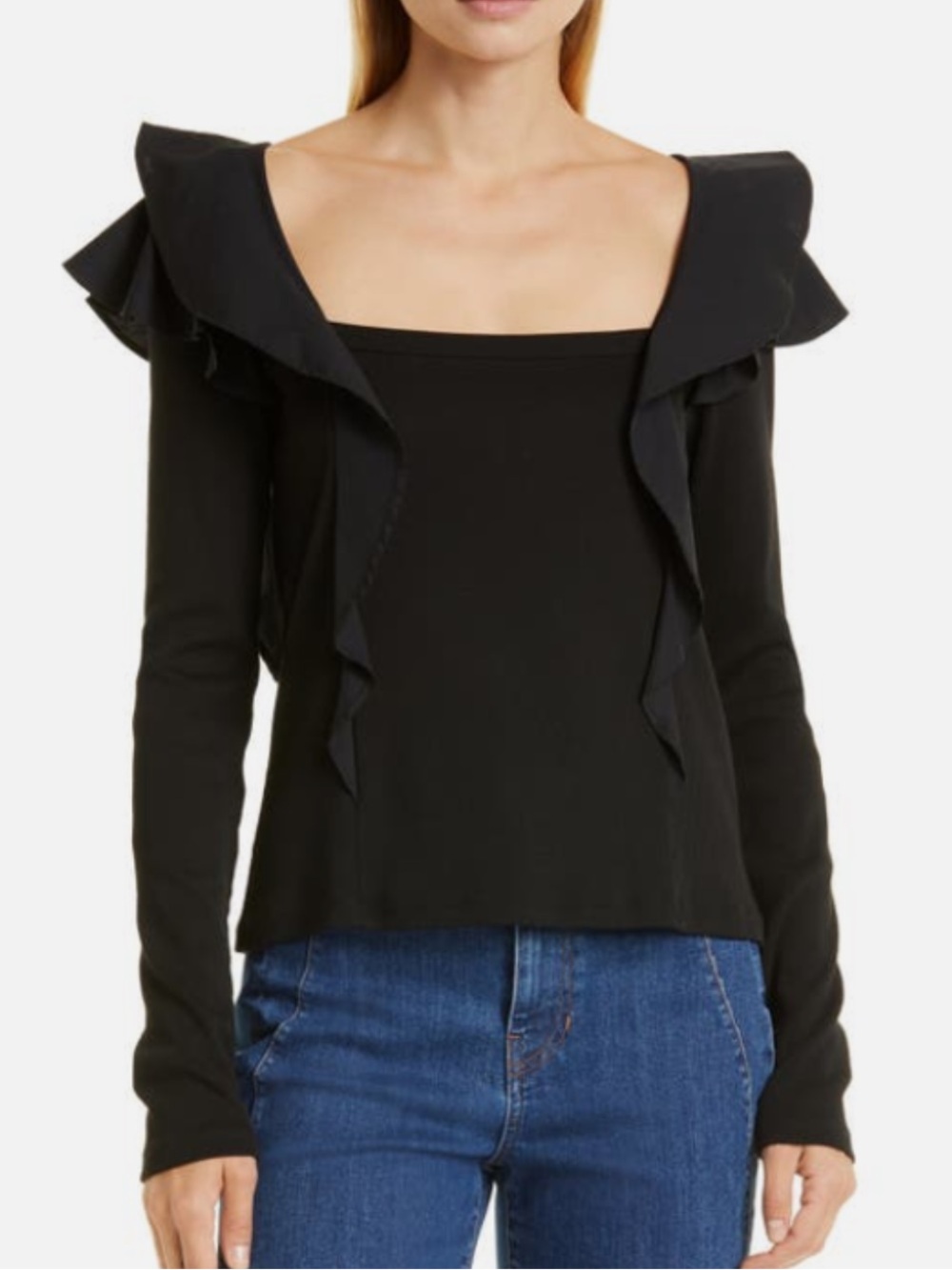 Veronica Beard Gidea Ruffled Top in Black